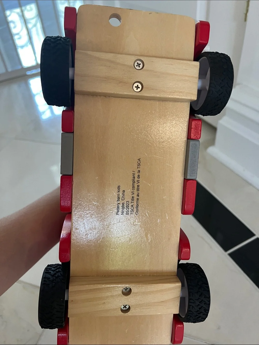 Wooden Red Fire Truck Toy with Ladder